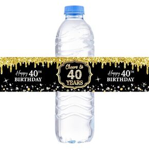 WOWOPA 32Pcs Cheers to 70 Years Water Bottle Labels, Happy 70th Birthday Labels Stickers for Women and Men Birthday Party Decorations - Black