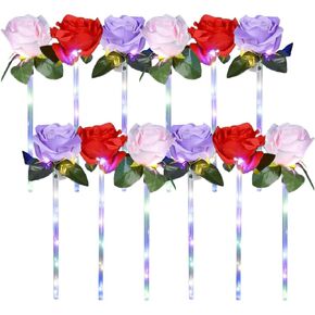 ArtCreativity Light Up Rose Wands for Kids, Set of 12, LED Rose Wand Set with Multiple Colors, Light Up Party Favors and Rose Party Decorations, 14 Inch Tall LED Wands for Kids and Adults