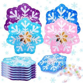 Kidum 24 Pcs Snowflake Party Favor Bags Goodie Bags Winter Gift Bags Frozen Candy Treat Bags Plastic Goodie Bags for Snowflake Theme, Holiday & Birthday Party Supplies (24)