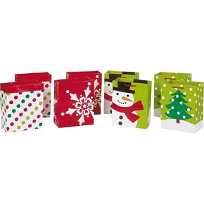 Image Arts 8" Medium Christmas Gift Bags, Polka Dots (Bulk Pack of 8 Holiday Bags for Classrooms, Party Favors, Gift Exchanges)
