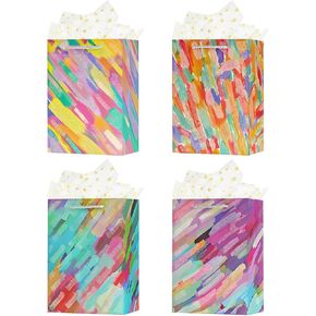 OFIHANLY 4Pcs 9" Small Size Gift Bag with Handles for Women Men Boy Girls Baby Kids Color Paper Gift Wrap Bags with Tissue Paper for Birthday, Party, Wedding, Bridal Shower, Anniversary