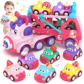 7 in 1 Unicorn Carrier Truck Toy for 1 2 Year Old Girl Car with Light & Music, Princess Toddler Girl Toys Age 2 3, Girl Car Toys for 1 2 3 Year Old Birthday Gifts Christmas for Baby Girl