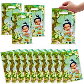50 Packs Tiana Party Favor Bags, Princess Plastic Party Gift Bags Tiana Candy Bags for Kids Fans Birthday Party Supplies
