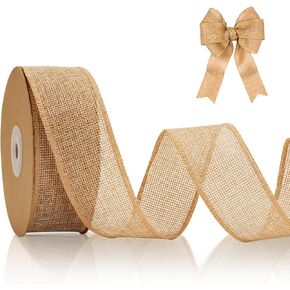 jijAcraft Green Burlap Wired Ribbon, 2-1/2 inch x 11 Yards Natural Jute Ribbon for Gift Wrapping Burlap Wired Edge Ribbon for Wedding Birthday Party Indoor Outdoor Decoration Accesssiory