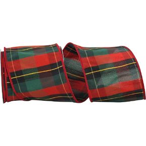 Reliant Ribbon Jordan Reserve Plaid Wired Edge Ribbon, 4 Inch X 10 Yards, Multi