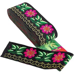 GORGECRAFT 7 Yards 2inch Jacquard Ribbon Daisy Leaves on Waves Fabric Trim Fringe Floral Embroidered Woven Trim for Embellishment Craft Supplies Garment Accessories, Black