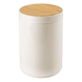 mDesign Plastic Round Trash Can Small Wastebasket - Garbage Bin Container with Swing-Close Lid - Bathroom Garbage Basket - Holds Waste, Recycling - 1.3 Gallon - Basa Collection - Cream/Beige/Natural