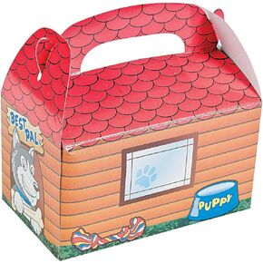 Fun Express Dog House Favor Boxes for Party - Set of 12 Treat Carriers - Kids Puppy Party Supplies