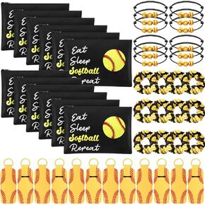 48 Pcs Softball Party Favors Softball Gifts for Team Girls Softball Cosmetic Bag for Teens Lipstick Holder Keychain Softball Scrunchie Softball Charm Bracelet Women Team Party Favors