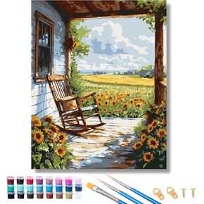 GUMONE Paint by Numbers Kit for Adults,Easy Acrylic on Canvas 16x20 inch with Paints and Brushes,Paint by Numbers Landscape Sunflower for Home Wall Decor
