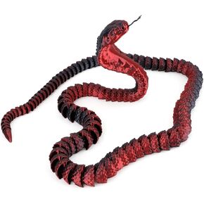 3D Printed Snake, PLA 3D Printed Cobra Black Red 3D Printed Animals Flexible Snake Toy for Adults Home Office Desk Decoration