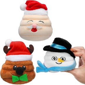 Shappy 3 Pcs Christmas Poop Farting Plush Toy Farting Santa Poop Toys with 7 Fun Fart Sounds 4'' Christmas Dog Toys Santa Snowman Reindeer Poop Plush Fart Noise Maker Xmas Gag Gifts for Family Friends