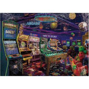 Halloween Abandoned Game Room for Adults 1000 Pieces, Horror Vintage Forgotten Arcade Art Jigsaw Puzzles, Crazy Fantasy Retro Clown Puzzle