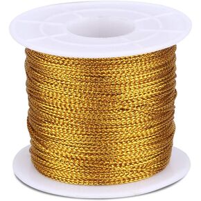 jijAcraft 110 Yards Gold Elastic Cord, 1MM Metallic Stretch Cord for Christmas Ornament, New Year Elastic Cords Ribbon Metallic Tinsel Cord for Gift Package Wrapping, Christmas Decoration