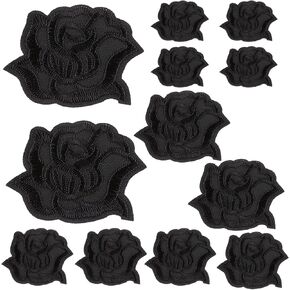 12PCS Black Rose Patches Iron on Embroidered Applique Patch DIY Decorative Rose Sew On Patches for Clothes DIY Jackets Shirts Hats Backpacks Jeans