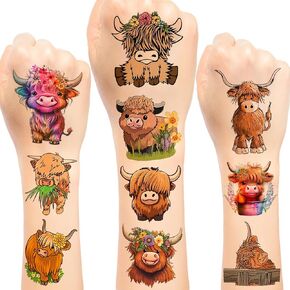Highland Cow Temporary Tattoos Highland Cattle Farm Animal Birthday Party Favors Decorations for Kid Baby Gifts Classroom School Rewards