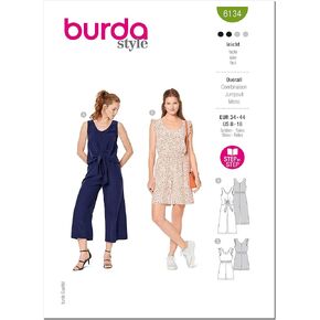 Burda Style Misses' Sleeveless Jumpsuit and Romper, Code 6134 Sewing Pattern Kit, Sizes 8-18, Multicolor