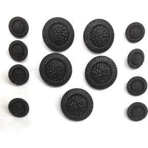 13 Jet Black Buttons Sets for Dress or Blazers -Jet Glass Cord Design Glass Buttons