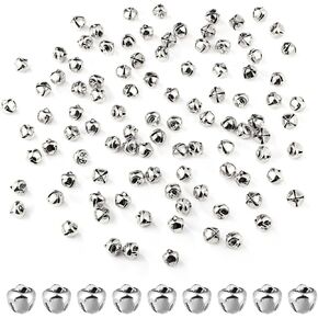 100pcs Jingle Bells for Crafting, 0.31in Christmas Mini Bells DIY Small Bells for Crafts Decorative Tiny Metal Bells for Holiday Festival Gift Boxes Decorations (Silver)