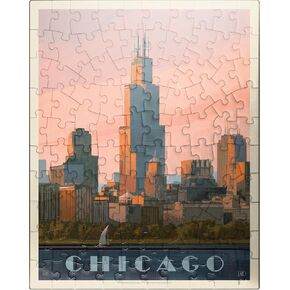 MyPuzzle Chicago Skyline: Lake Michigan, Vintage Poster - Premium 500 Piece Jigsaw Puzzle for Adults