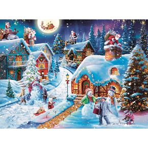 1000 Piece Puzzle for Adults Christmas Snowscape Christmas Puzzle, Santa Claus Snowing Village Scene Christmas Puzzles 1000 Pieces, 27" x 20" Large Christmas Vacation Puzzle Game
