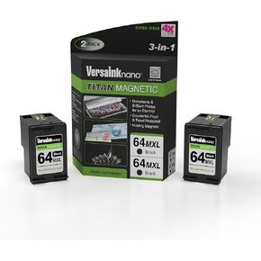 VersaInk-Nano HP 64 MXL Titan-Magnetic (MICR 3-in-1) Black Ink Cartridge 2-Pack Replacement of HP 64 and 64 XL, Works with HP Envy 6255,7155,7855,7255e,7955e,Tango