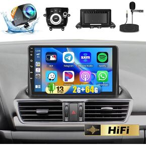 Roinvou 2+64G Android Car Stereo for 2014-2019 Mazda 3, Built-in Wireless CarPlay Radio with Android Auto, 9'' Touch Screen in-Dash GPS Navigation Support Mirror Link BT HiFi WiFi AHD SWC