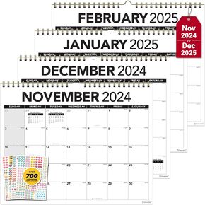 Decorably 18 Months Black and White Academic Calendar 2024-2025 July 2024 to December 2025, 14.5x11.5in Spring-Bound Academic Year Wall Calendar