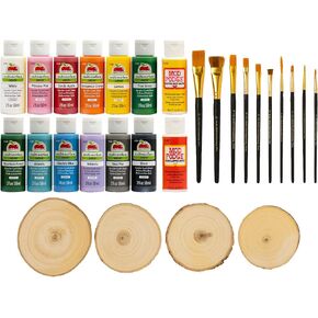 Apple Barrel PROMOABWR22 DIY Craft Featuring 12 Paints, 2 Mod Podge Acrylic Sealers, 4 Wood Rounds and 10 Brushes, 28 Piece Set, Multi