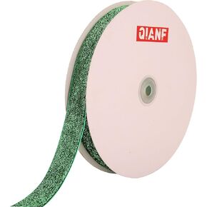 QIANF Metallic Velvet Ribbon 25 Yards 1 Inch Sparkle Glitter Ribbon for Crafts, Christmas, Gift Wrapping, Card Making, Wedding Decor, Baby Shower, Floral Design (Green)
