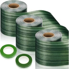3 Rolls Green Leaf Ribbon 4 x 50 Yard Floral Ribbon Waterproof Aspidistra Pattern Tape with 2 Floral Tape for Indoor Outdoor Wedding Florist Wrap Bouquet Art Crafts