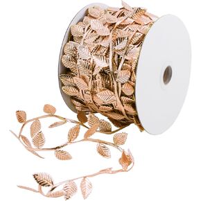 Leaf Ribbon 32 Yards Gold Leaves Trim Artificial Leaves for Wreath Making Home Wedding Christmas Decor (Gold)