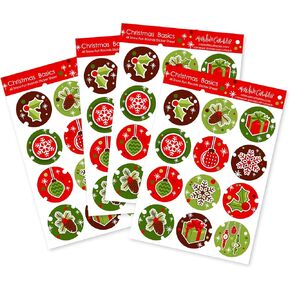 Sticker Sheet - Christmas Basics - 48 Round Stickers - Wrapping Paper Present Gift Bling Calendar Card Scrapbook - by Miss Kate Cuttables