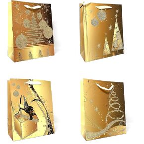 allgala Christmas Wine Gift Bags12-PC Premium Golden Christmas Printed Wine Gift Bags-Bottle-GP91000
