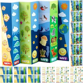 24 Pcs 7 Days of Creation Sticker Scenes for Kids Fold Up Creation Craft Religious DIY Stickers Scene Bulk Make You Own Craft Gifts for Christian Sunday School Classroom Church Supplies