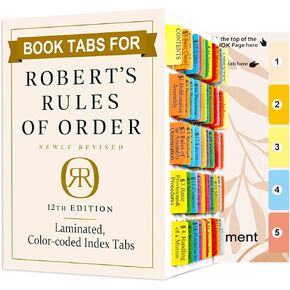 Book Tabs for Robert’s Rules of Order, Newly Revised 12th Edition, 67 Important Section Index Tabs and 13 Blank Tabs with Alignment Card Guide,Durable Laminated, Color-Coded (Book not Included)