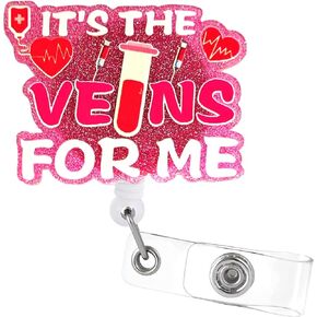 It's The Vein for Me Phlebotomy Reel Retractable - Phlebotomist Blood Bag Badge Clip with ID Clip for Nurse Nursing Name Tag Card Cute Badge Holder for RN LPN CNA LVN MA Doctor Student Office Work