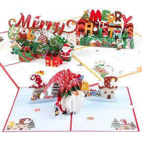 chuangzhi 3 Pack Pop Up Christmas Cards，3D Christmas Cards with envelopes and Greeting Cards，Merry Christmas Sign，Santa Sign