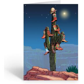 Stonehouse Collection | Cowboy Boots Christmas Tree | Western Christmas Card | 18 Saguaro Cactus Cards & Envelopes | USA Made