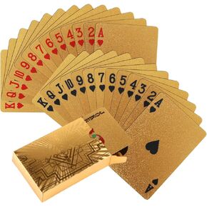 Vijiv 2 PCS Luxury Gold Poker Playing Cards Deck Waterproof Plastic Foil for 1920 Gatsby Party Decor Adults Games Gifts