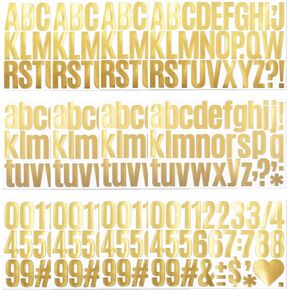 12 Sheets Letter Number Stickers, 2 Inch Vinyl Alphabet Stickers, Self-Adhesive Punctuation Letters Number Sticker for Mailbox, Scrapbooking, Decoration, Craft, Arts, DIY, Decor - Gold