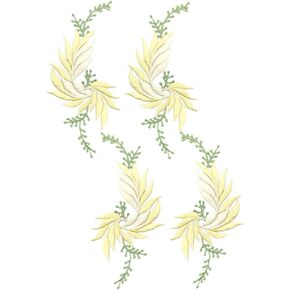 2 Pairs 7x3.1inch Leaves Iron on Patch Leaf Embroidery Applique Lace Fabric Motif for Garment Curtain Pillow Blanket Trimming Shoes Jeans Clothes Embellishments (White)