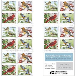 Songbirds in Snow Forever First Class USPS Postage Stamps (20 Stamps)