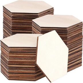 200 Pcs Unfinished Wood Hexagon Pieces, 3 x 2.6 Inch Blank Wooden Hexagon Shape, Natural Hexagon Slices for Painting DIY Crafts Staining Engraving Carving Coasters