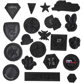 Juland 20 PCS Black PU Patches Self Adhesive Custom Backpack Decoration Patches for Men, Women, Boys, Girls, Kids