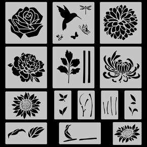 ZOCONE 12PCS Flower Stencils for Painting on Walls, Large Flower Stencils for Wood Fence Garden, Reusable Flower Templates for DIY Wall Door Forniture Crafts