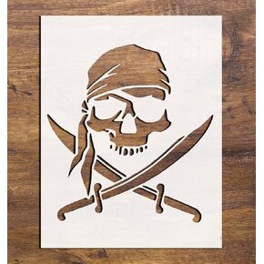 Pirate Skull Stencil Flag Bandana 8.5" x 11" Cut Stencil Sheet Arts and Crafts Material Scrapbooking for Airbrush Painting Drawing and More Reusable Stencil STENCILAIR