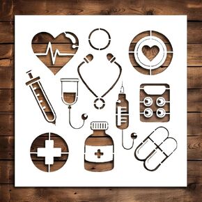 Medical Symbols Stencil Template - Reusable International Nurses Day Nurse's Day Stencils for Painting on Wood, Glass, Wall Rock, Walls, Canvas, Glassware, Spray Painting, Airbrushing (10 x 10)