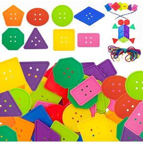 130 Pieces Big Bright Craft Buttons Colorful Large Beads Button Vivid Colors Geometric Shaped Buttons Large Beads Button Lacing Threading for Arts DIY Crafts Projects Crochet Knitting Gifts