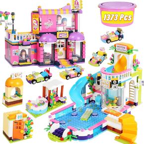 مجموعة بناء صالون شعر فريندز ووتر بارك للفتيات من سن 6 إلى 12 سنة، 1373 قطعة من مجموعات بناء حمام السباحة وتصفيف الشعر مع صندوق تخزين، مجموعة الأصدقاء هدية عيد ميلاد للأطفال in Kuwait